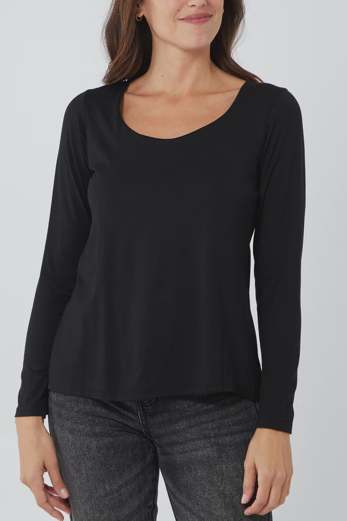 Basic Double Layer Scoop Neck Long Sleeve Top