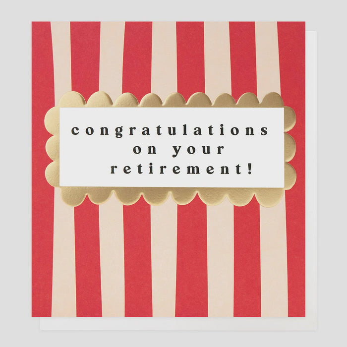 Caroline Gardner Red & Cream Stripe Retirement Greetings Card