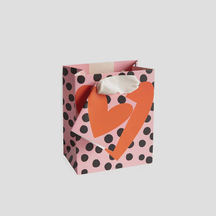 Caroline Gardner Small Gift Bag - Red Heart On Spots
