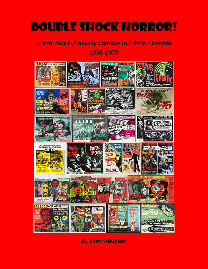 Book cover of 'Double Shock Horror!' with movie poster images on a red background