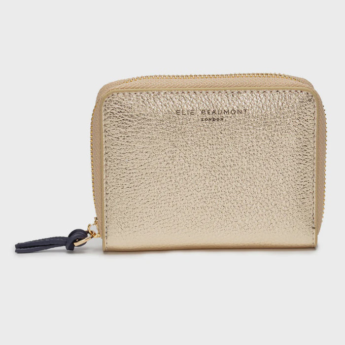 Elie Beaumont Zipper Purse - Gold / Navy Blue