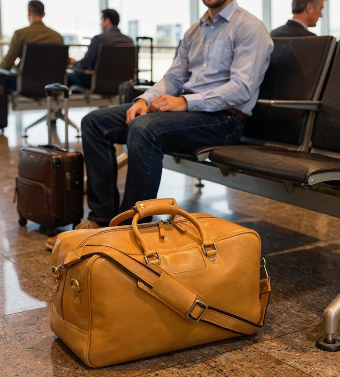 Elixir Marco Leather Duffle Bag for Men : Dual Compartment Travel Carry-on