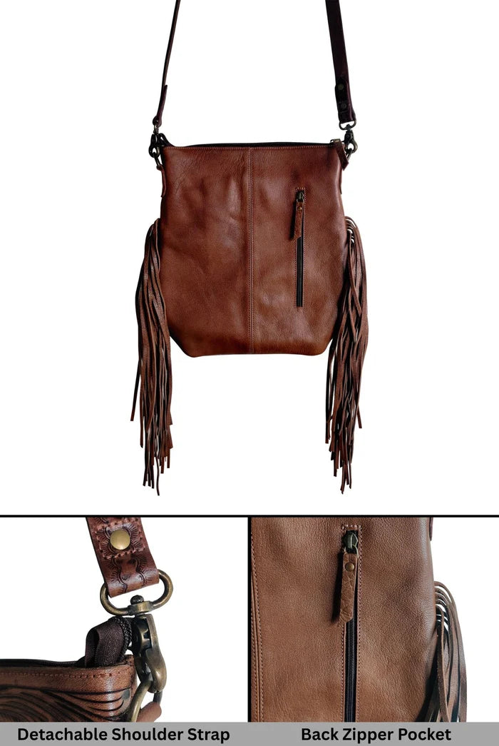 Estelle Leather Crossbody Bag for Women – Western Tassel Fringe Purse
