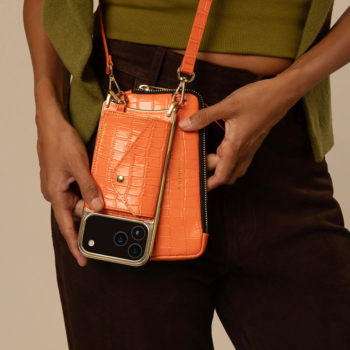 Expanded Zip Pouch - Orange Croc/Gold