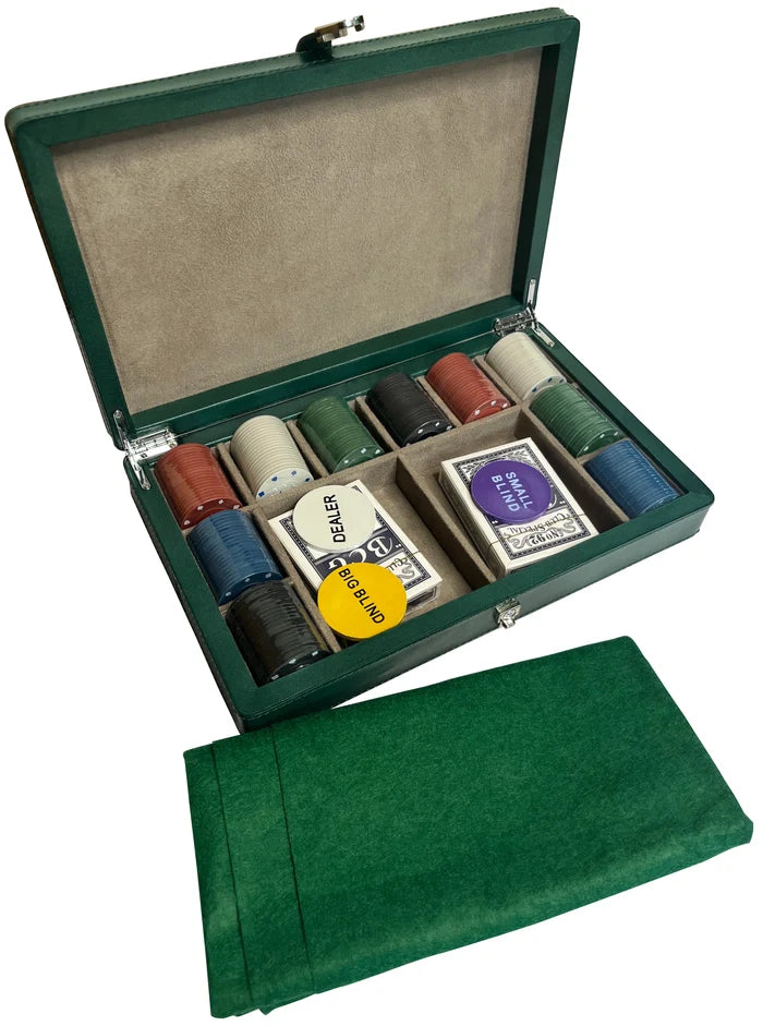 Full-Grain Leather Poker Chip Set | Complete Luxury Game Night Box (Green)