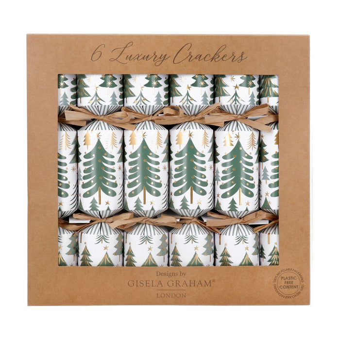 Gisela Graham Box Of 6 Christmas Crackers - Green Trees
