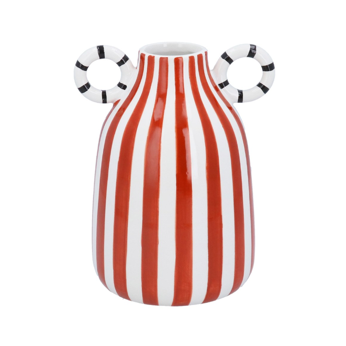 Gisela Graham Ceramic Modernist Vase - Dark Red Stripe