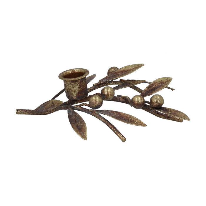 Gisela Graham Iron Candlestick - Antique Gold Sprig/Berries