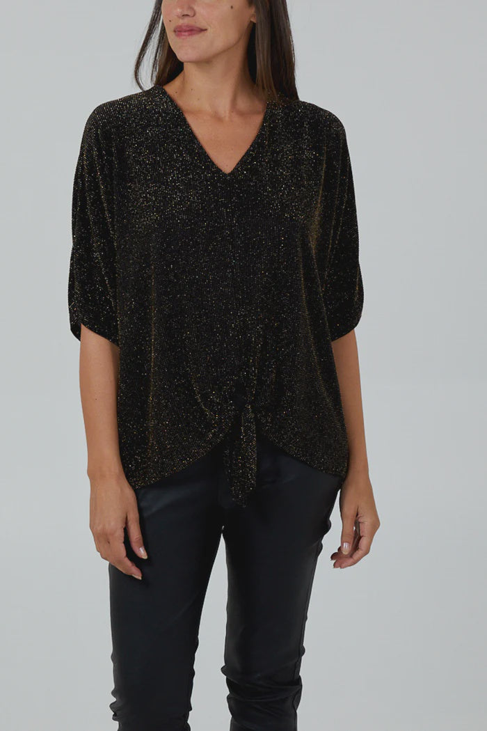 Glitter Lurex Tie Front Blouse
