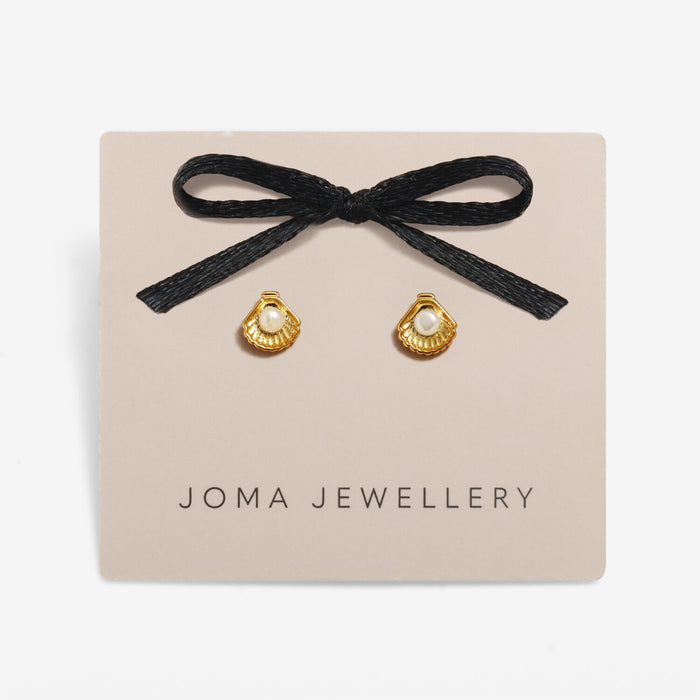 Joma Loved By You Gold Stud Earrings - Pearl Shell