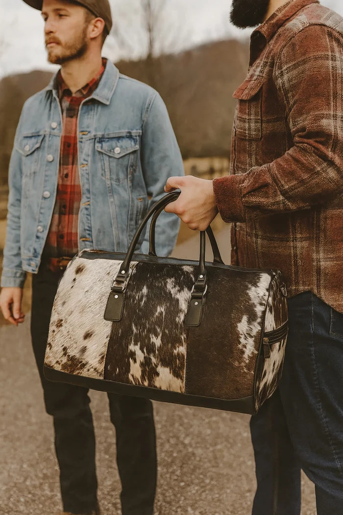 Navigator Leather Duffle Bag for Men – Hair-On Overnight Weekender Travel Bag