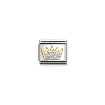 Nomination Classic Gold Charm - Silver Glitter Crown