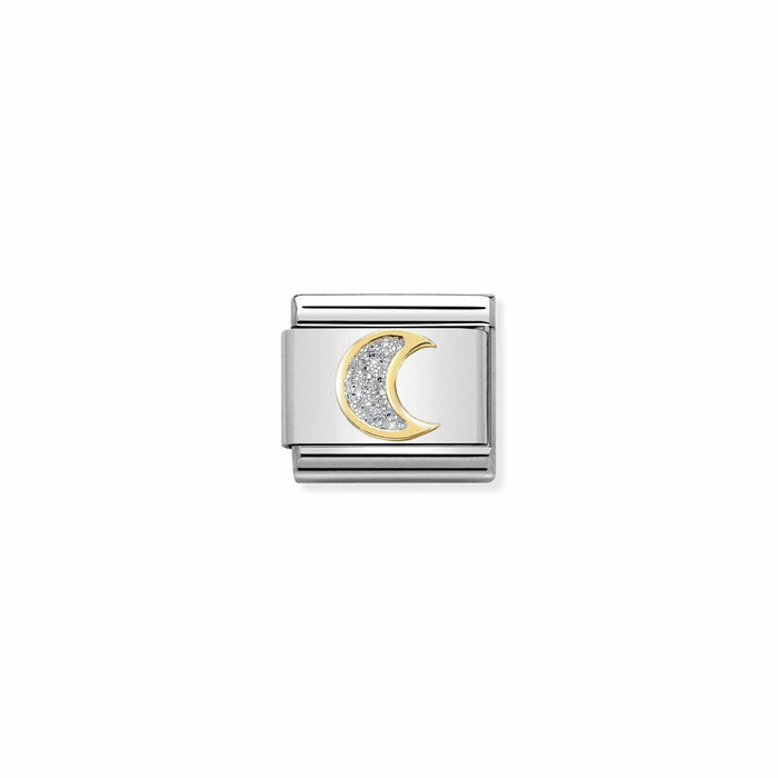 Nomination Classic Link Glitter Gold Charm - Silver Moon