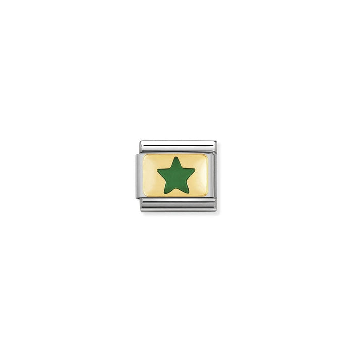 Nomination Classic Link Gold and Enamel Green Star Charm