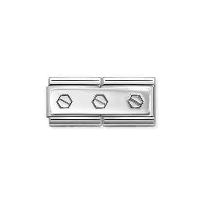 Nomination Classic Silver Double Charm - Triple Hex Screws