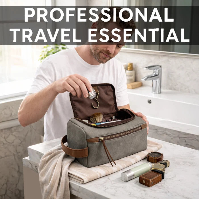 Parker Leather Canvas Hanging Toiletry Bag - Handmade Travel Dopp Kit