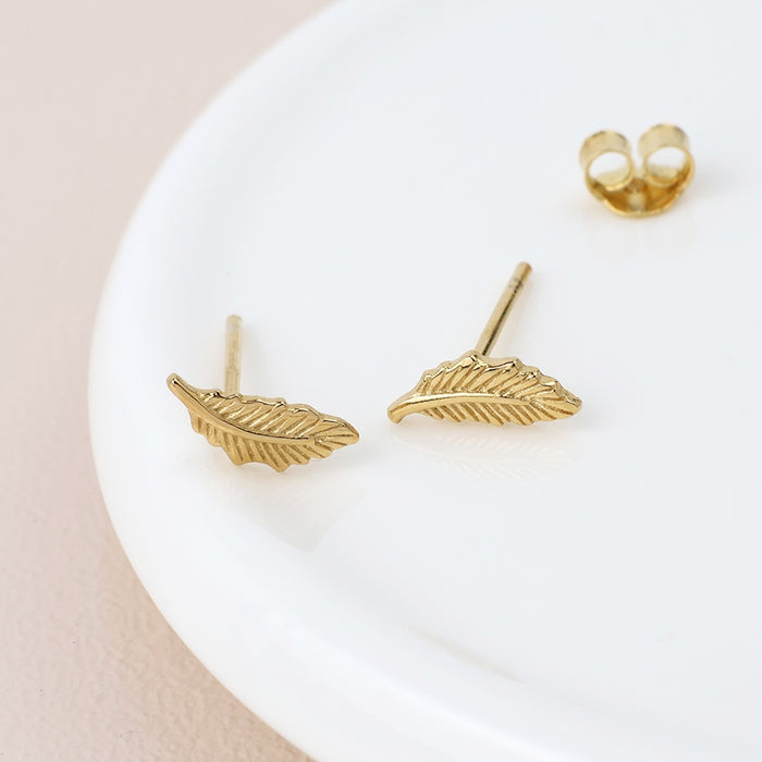 POM Gold Plated Feather Stud Earrings