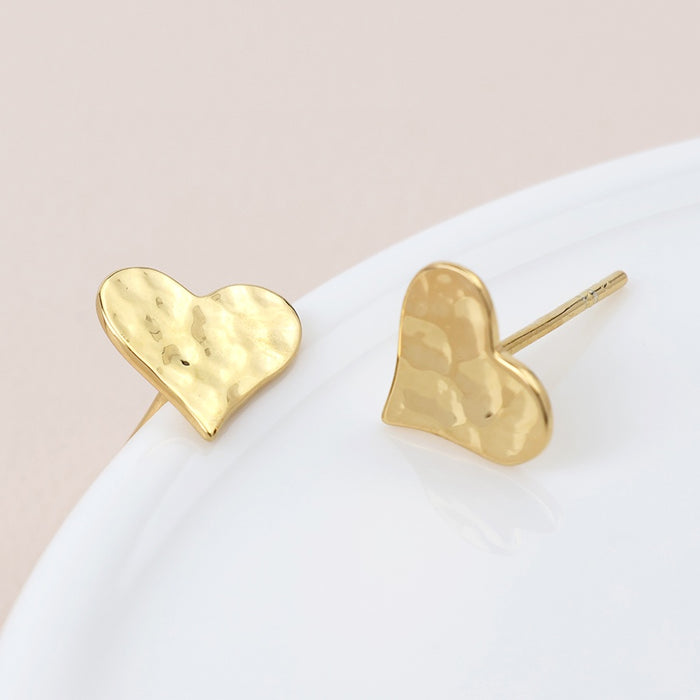 POM Gold Plated Hammered Heart Studs