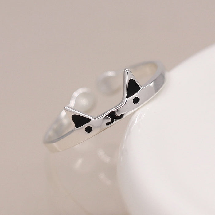 POM Sterling Silver Cat Face Open Ring