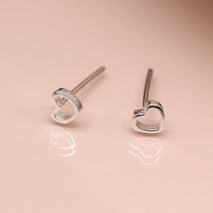 POM Sterling Silver Tiny Hollow Heart Stud Earrings