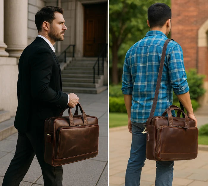 Roamer Leather Briefcase for Men – Laptop Messenger Bag for Office & Travel