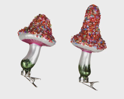 Sequin Toadstool Clip On Glass Decoration