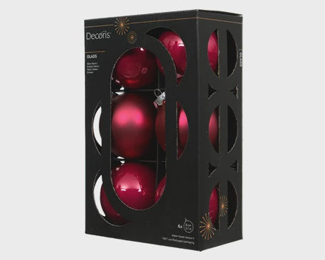 Set Of 6 Shiny & Matt Mix Glass Baubles - Festive Pink