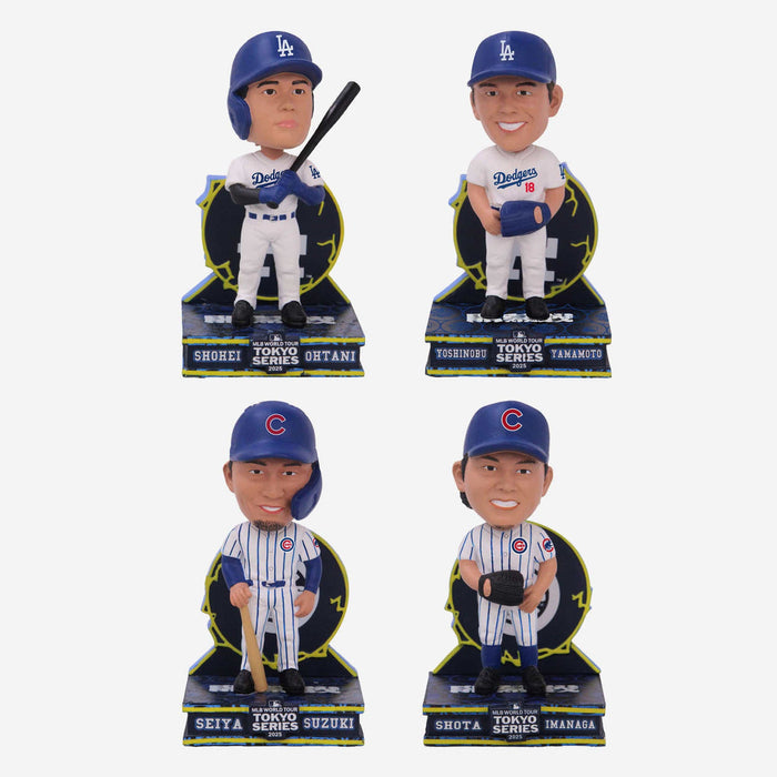 Shohei Ohtani, Yoshinobu Yamamoto, Shota Imanaga & Seiya Suzuki Chicago Cubs & Los Angeles Dodgers 2025 Tokyo Series 4 Pack Mini Bighead MLB Baseball Bobblehead