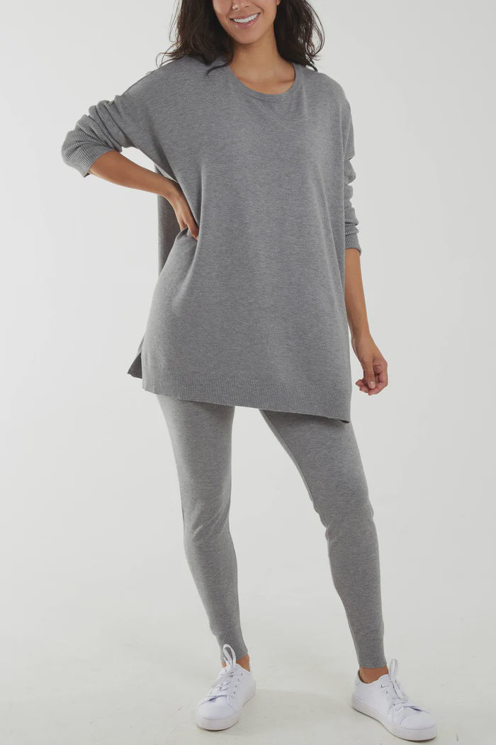 Side Split Jumper Lounge Set - Grey
