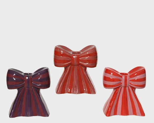 Striped Bow Candle Holder - 13cm