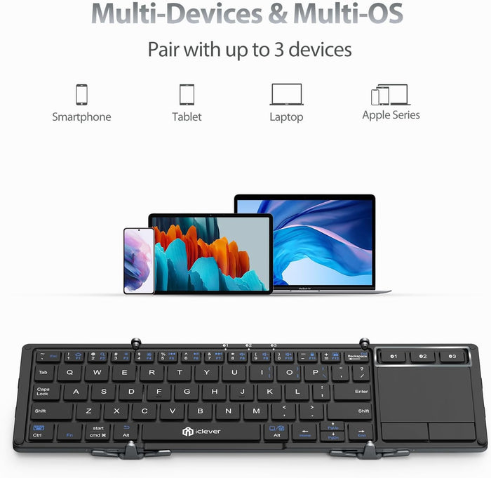 SUIRGE Foldable Bluetooth Keyboard with Sensitive Touchpad, Multi Devices