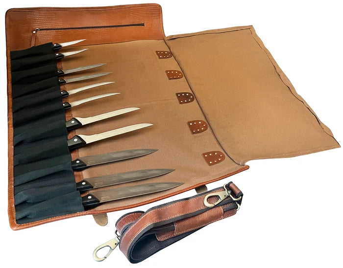 Voyage Leather Canvas Knife Roll Storage Bag (Brown Rust)