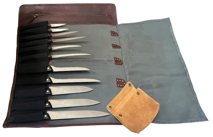 Voyage Leather Canvas Knife Roll Storage Bag (Chocolate Grey)