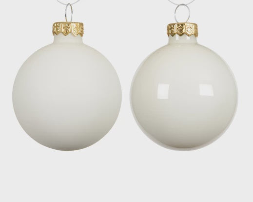 Wool White Mixed Glass Bauble Set - 10cm