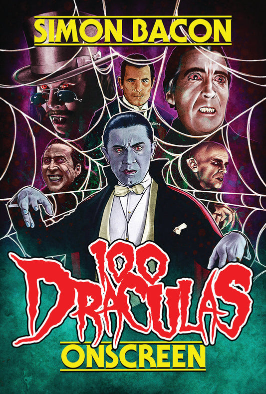 Movie poster for '100 Draculas Onscreen' featuring multiple faces and the title.