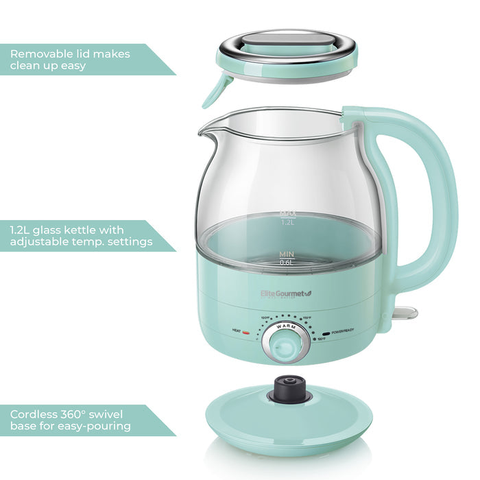 1.2L Electric BPA-Free Glass Kettle, Cordless 360°, Auto Shut-Off