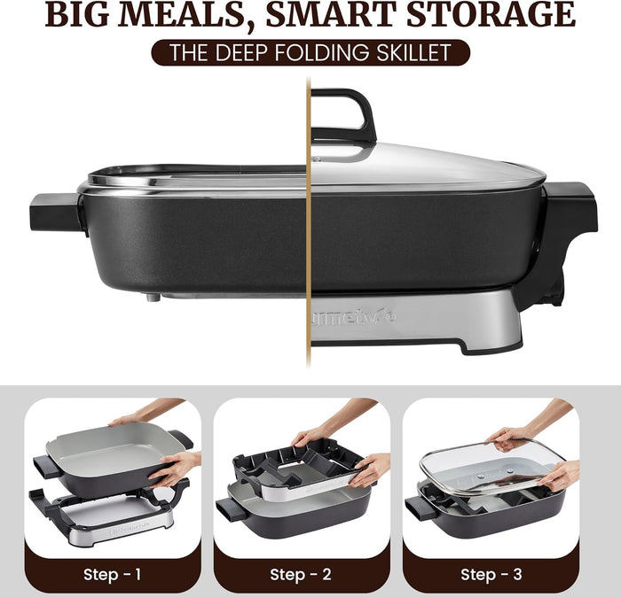 15" x 12" x 3" Stow-Away Foldable Ceralast™ Electric Skillet