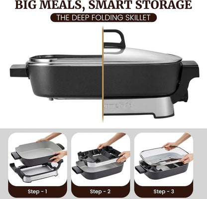 15" x 12" x 3" Stow-Away Foldable Ceralast™ Electric Skillet
