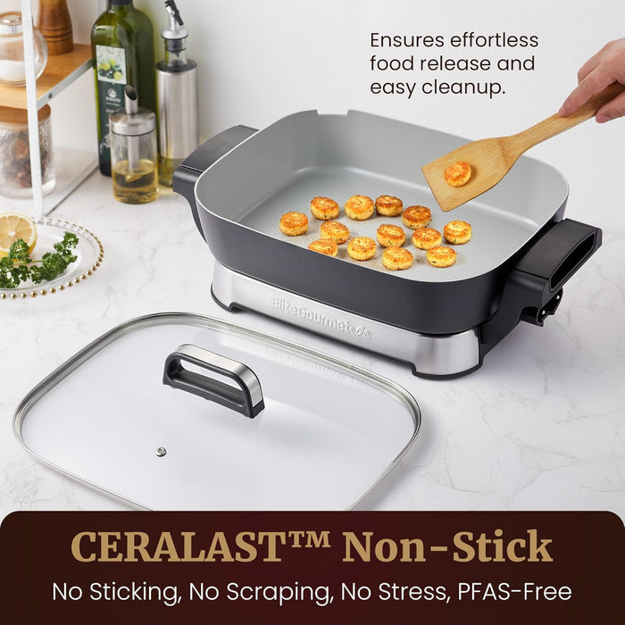 15" x 12" x 3" Stow-Away Foldable Ceralast™ Electric Skillet