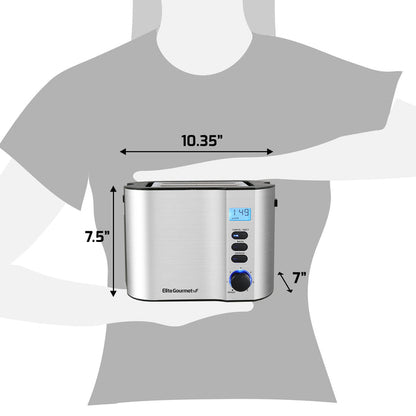 Toaster dimension: 10.35" in length. 7.5" in height. 7" in width.