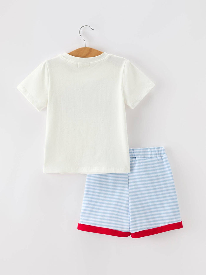 4th of July Flag Applique Boy Top and Shorts Set