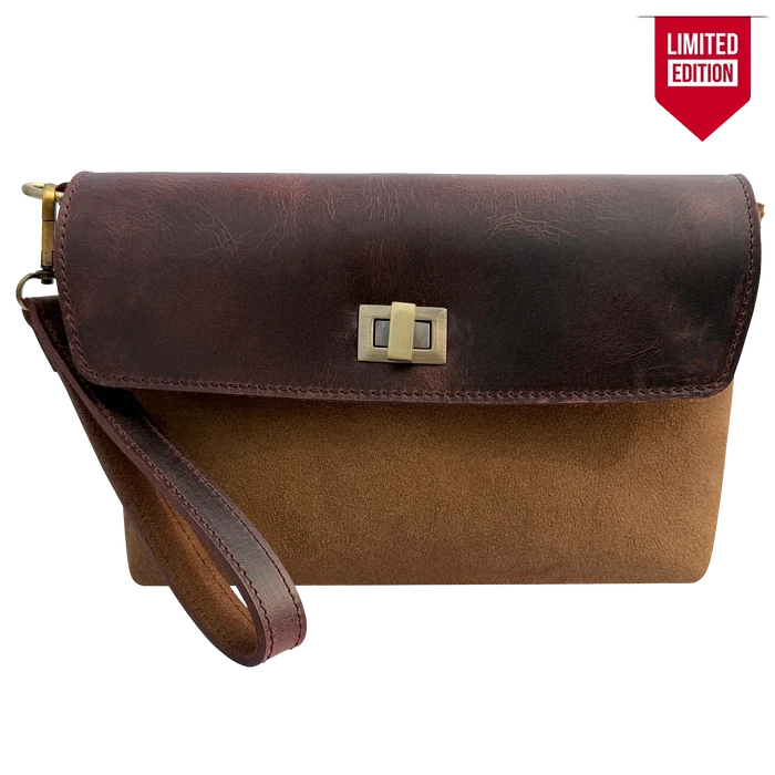Ariel Full-Grain Leather & Suede Wristlet Travel Clutch Purse for Women