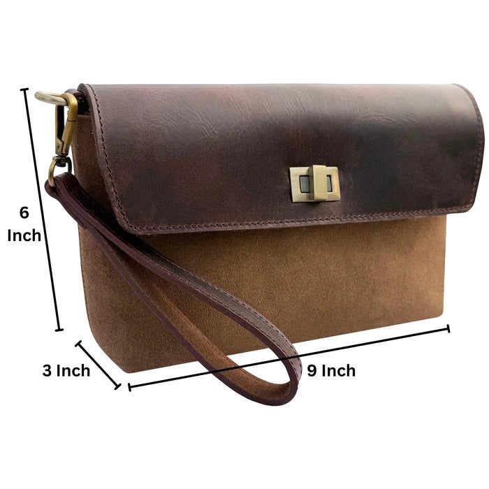 Ariel Full-Grain Leather & Suede Wristlet Travel Clutch Purse for Women