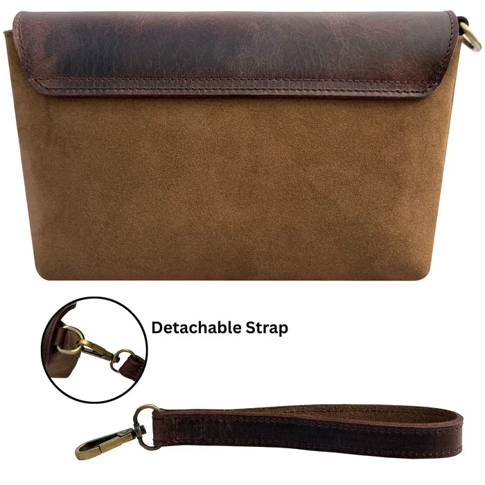 Ariel Full-Grain Leather & Suede Wristlet Travel Clutch Purse for Women