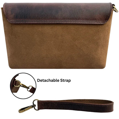 Ariel Full-Grain Leather & Suede Wristlet Travel Clutch Purse for Women