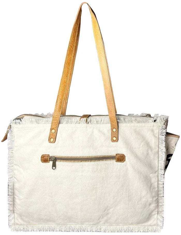 Audrey Leather Canvas Tote Bag for Women - Sel de Mer French-Inspired Shoulder Bag, White
