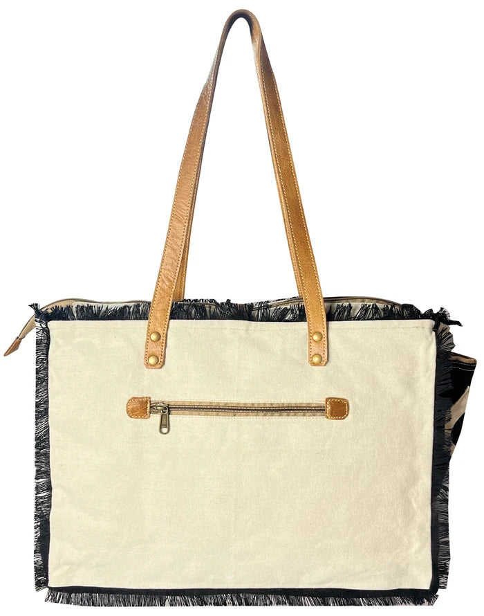 Audrey Leather Canvas Tote Bag for Women - Sel de Mer French-Inspired Shoulder Bag, Black
