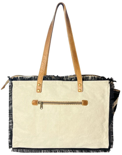 Audrey Leather Canvas Tote Bag for Women - Sel de Mer French-Inspired Shoulder Bag, Black