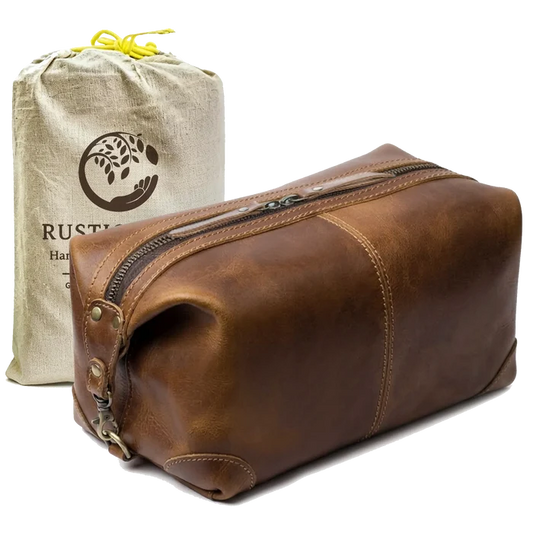 Avery Full-Grain Leather Toiletry Bag - Premium Travel Dopp Kit for Men