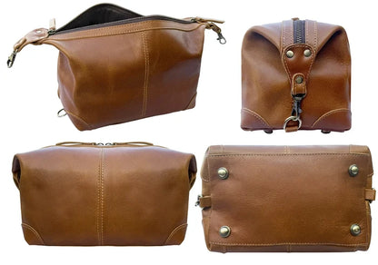 Avery Full-Grain Leather Toiletry Bag - Premium Travel Dopp Kit for Men